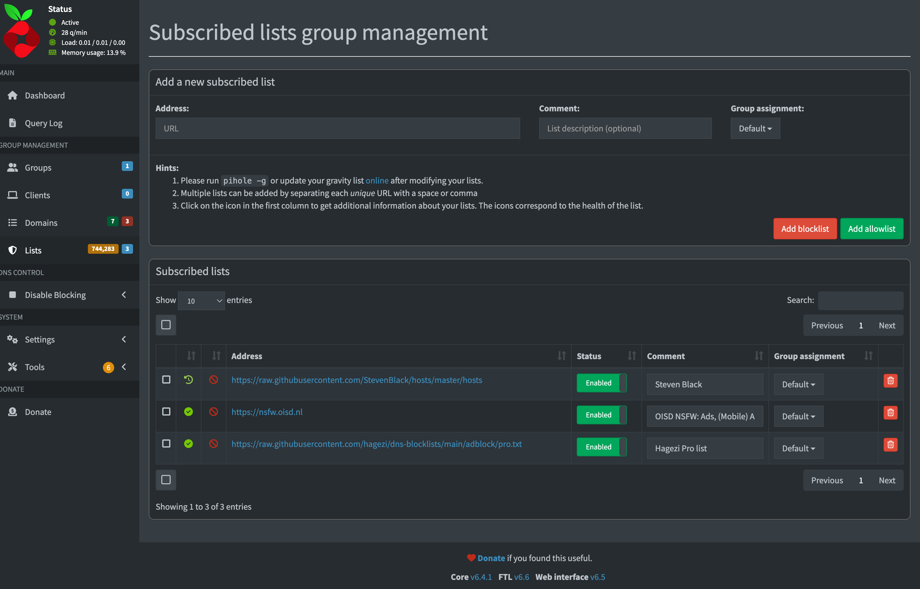 Lista de bloquei que estou usando