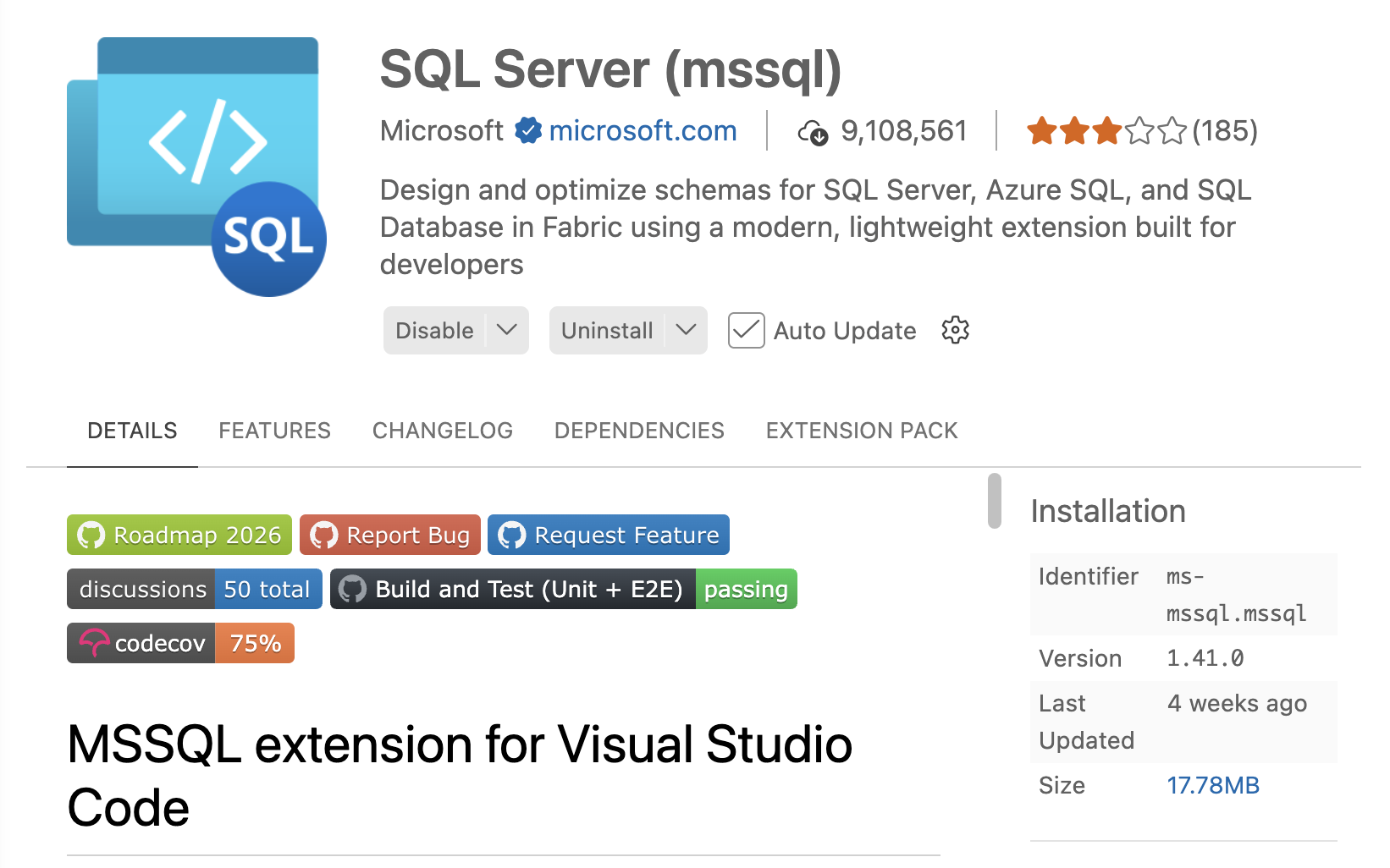 Extensão SQL Server no VS Code